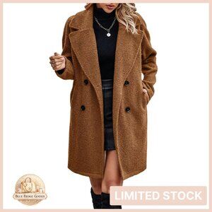 Long Sherpa Faux Fur Trench Coat Oversized Chic Winter Jacket with Pockets